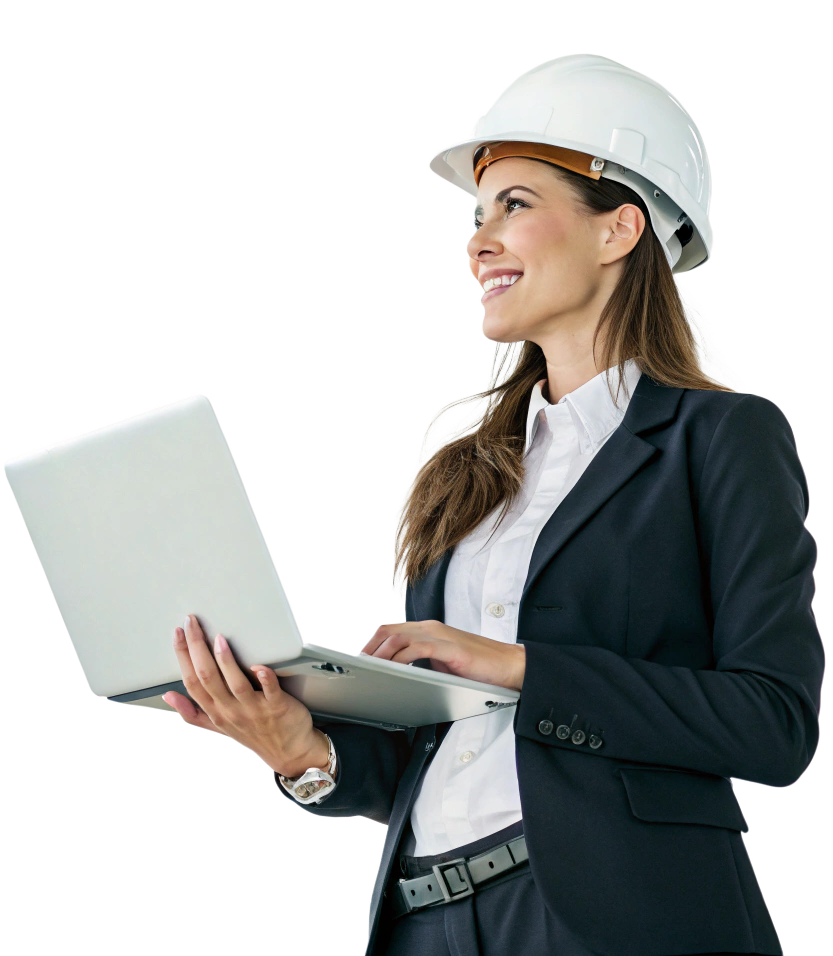 ingeniera bien vestida con casco blanco de seguri